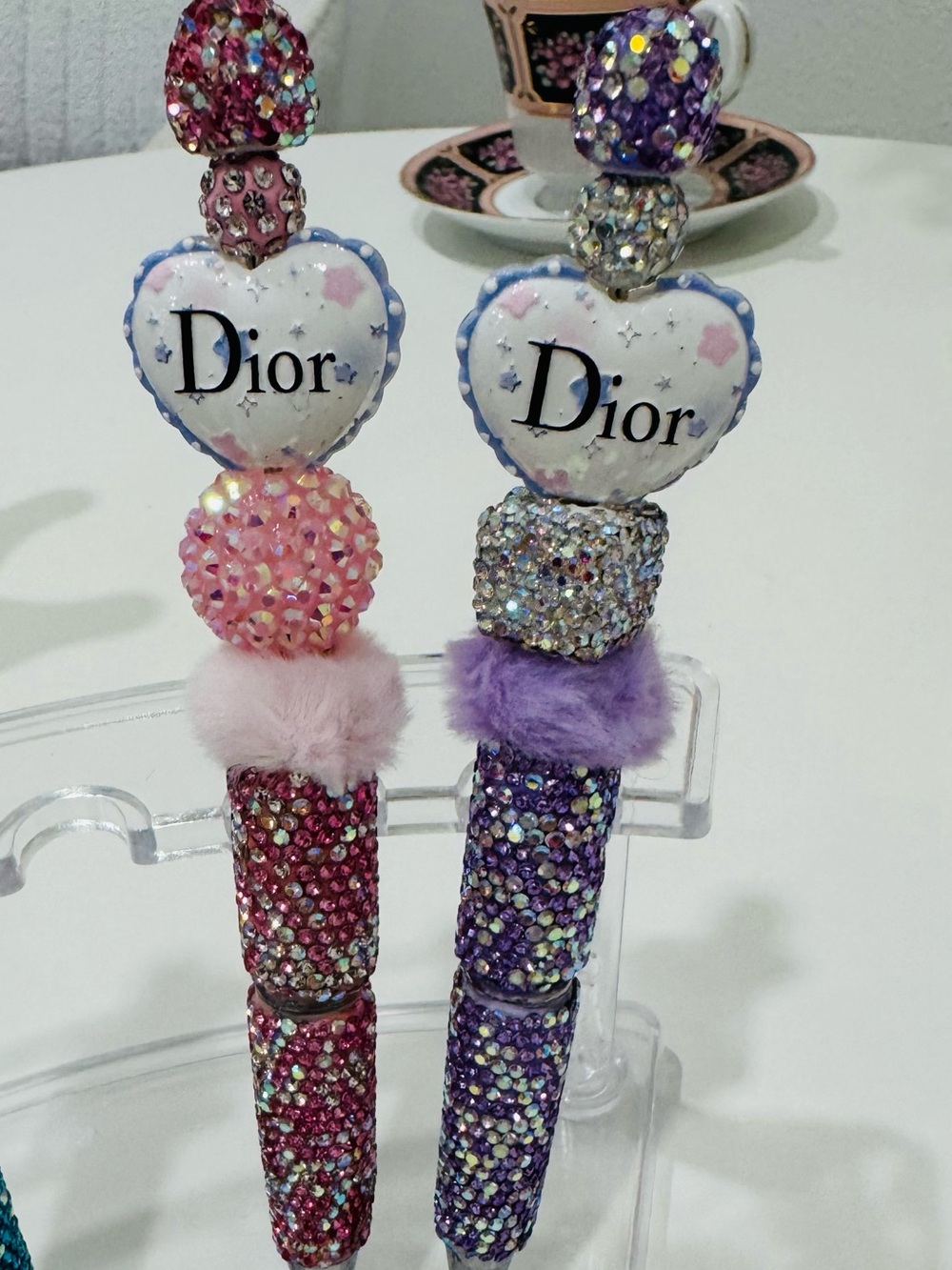 Dior Crystal Heart Charm Pens in Pink and Purple